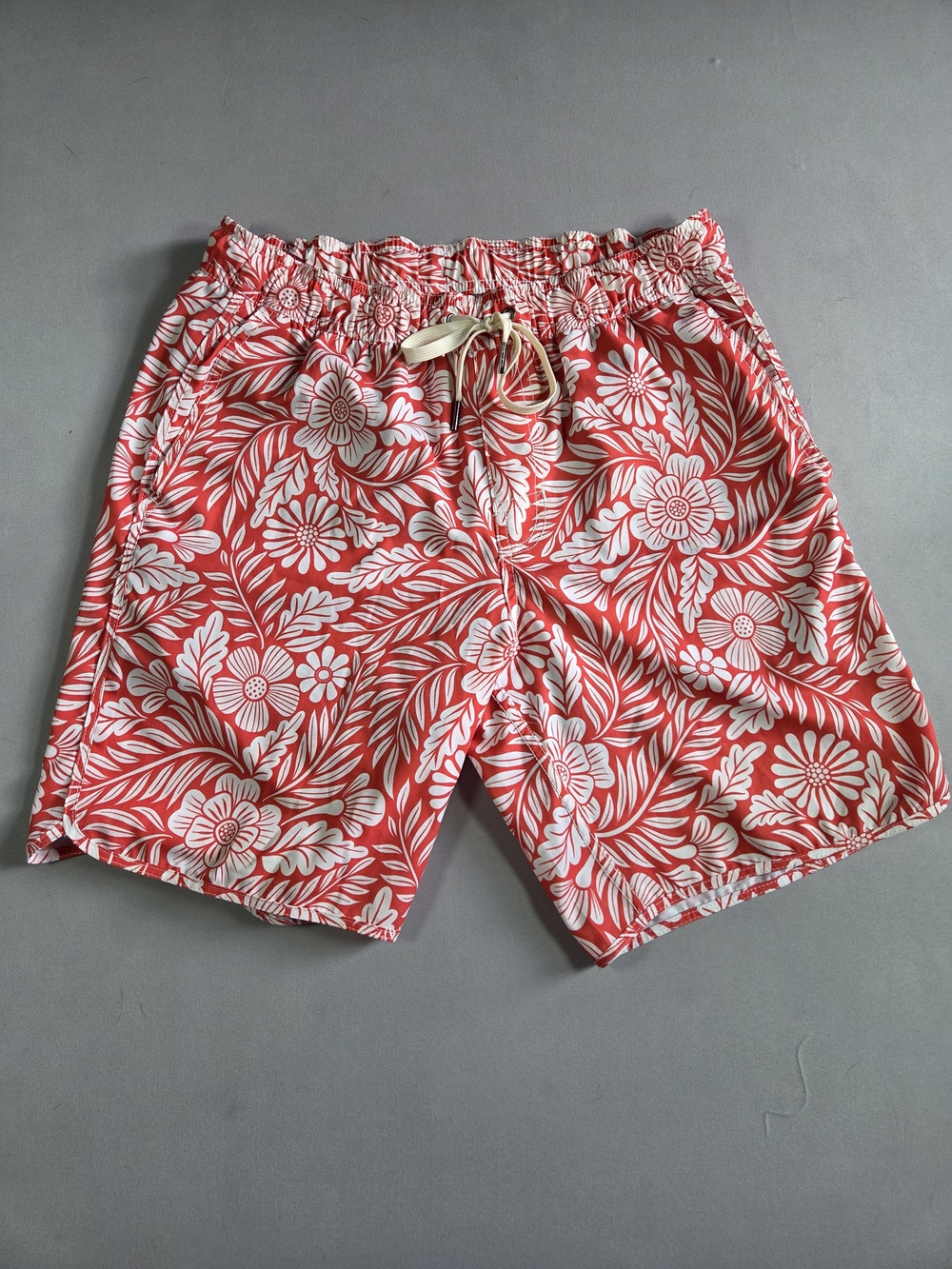 Fair Harbor Coral Red Floral Swim Trunks Size Small